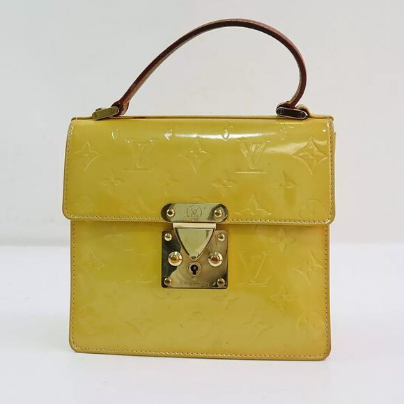 Auth LOUIS VUITTON Spring Street Lime/light Yellow Vernis Tote Bag #56294